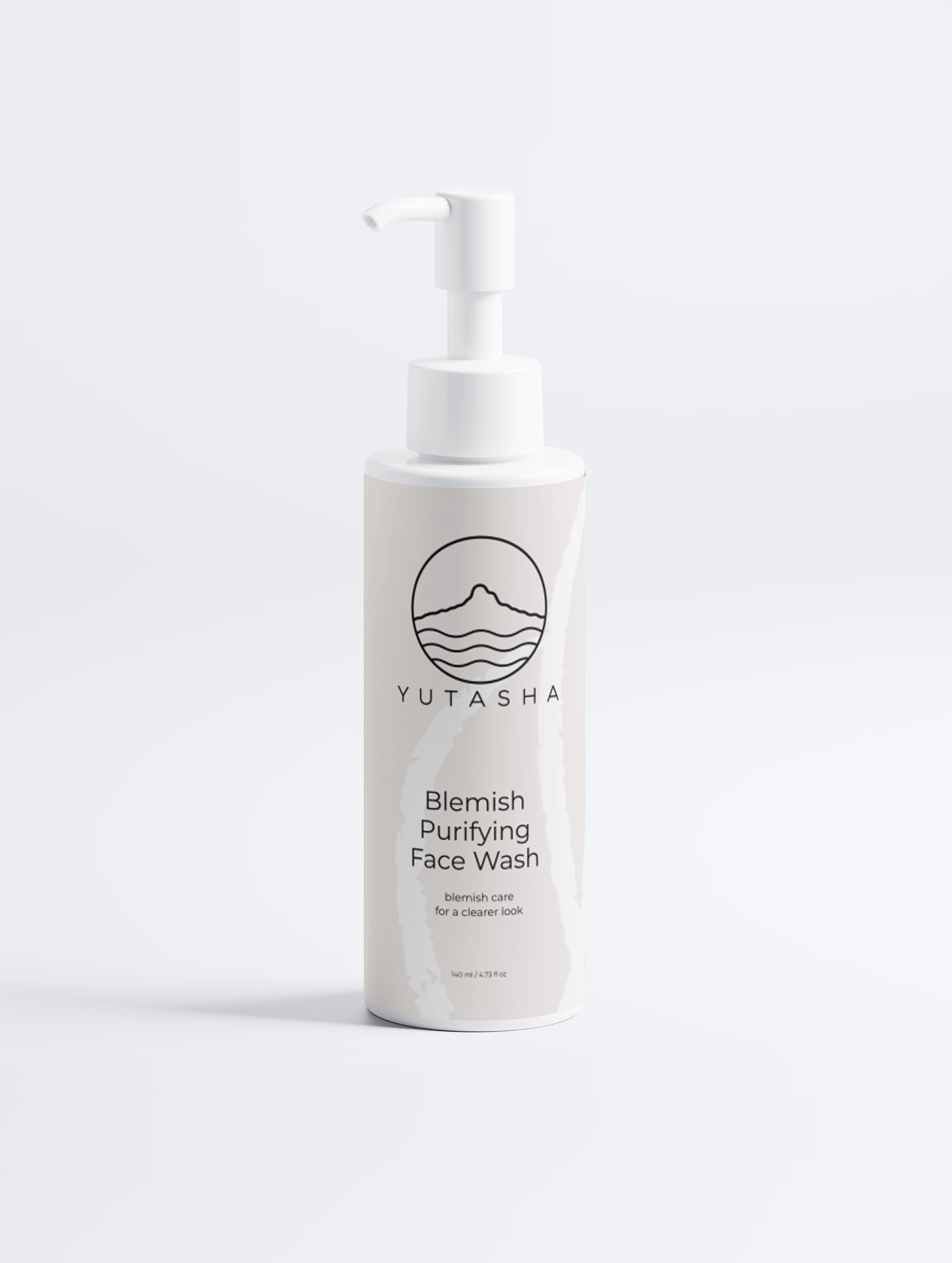 YUTASHA Kai Purifying Face Wash in a beige pump bottle for blemish-prone skin with a minimalist design
